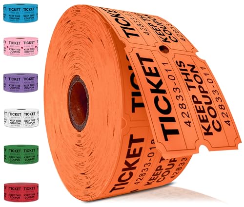 PM Company 2000 Pcs (1000 Pairs) Raffle Tickets Double Roll, 50/50 Orange - color: Orange