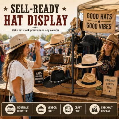 Cowboy Hat Display Stand for 6 Hats, Freestanding Countertop Hat Rack
