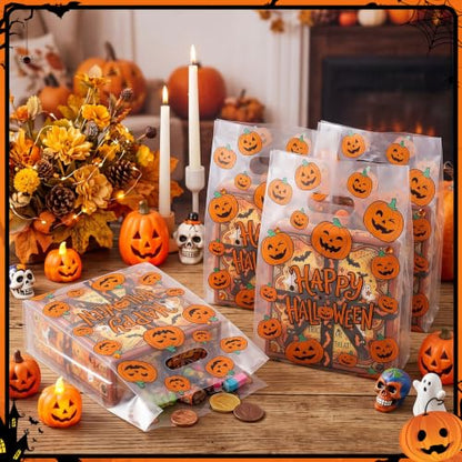 Pasimy 25 Pcs Halloween Bags with Handles, 11.8x7.9'' Clear Pumpkin - style: Pumpkin