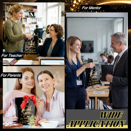 Kolldenn 50 Pcs Black Employee Appreciation Gift Bags Bulk - color: Black, style: Thank You for Helping Me Grow