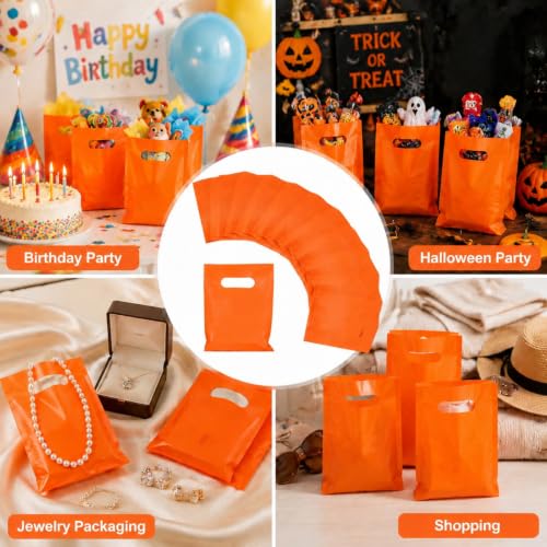 Maitys Orange 300 Pcs Small Plastic Bags with Handles 5x7 for Business - color: Orange