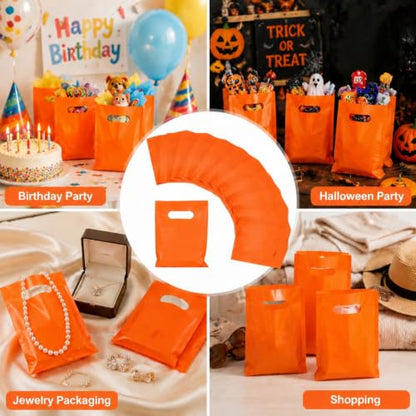 Maitys Orange 300 Pcs Small Plastic Bags with Handles 5x7 for Business - color: Orange