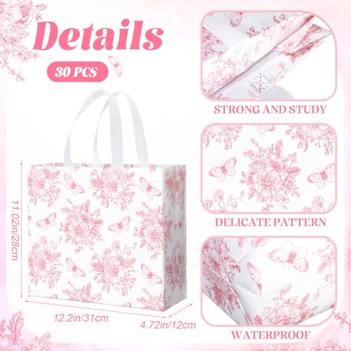 Abbylike 30 Pack Pink Floral Reusable Gift Bags with Handles, Party Favors - style: Pink Floral