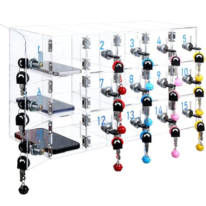 15 Doors Cell Phone Locker Box with Charging Hole (Upgrade Size), Clear Acrylic Cell Phone Storage Cabinet Wall Mounted, Locks, Key, Number for Classroom Employee Office School Factory - style: 15 Doors