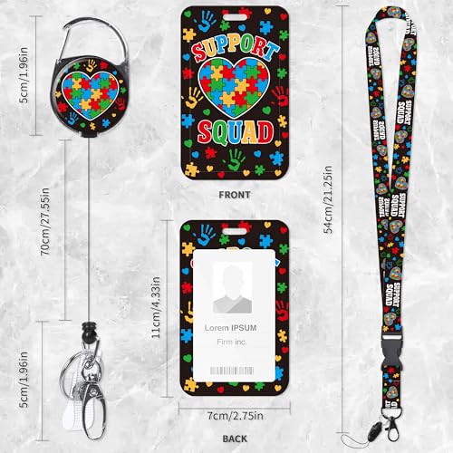 Autism Support Lanyard with ID Badge Holder and Retractable Badge Reel - color: Autism Puzzle Heart