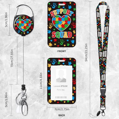 Autism Support Lanyard with ID Badge Holder and Retractable Badge Reel - color: Autism Puzzle Heart