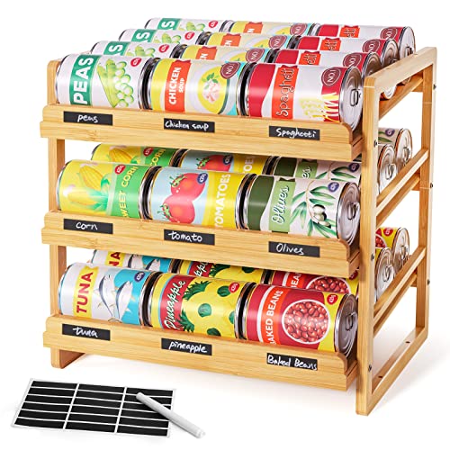 Yumkfoi Bamboo Can Organizer for Pantry, 3 Tier Stackable Can Storage - style: For 36 cans with three tiers design