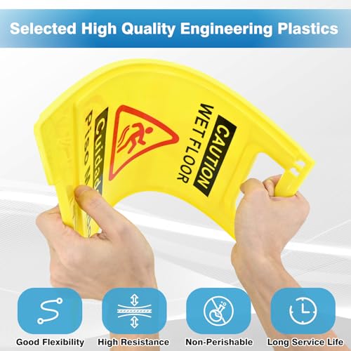 2 Pack Caution Wet Floor Sign, 17.5" Height, Bright Yellow, Double-Sided A-Frame Safety Caution Sign Commercial, Bilingual Caution Message