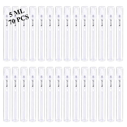 Mini Spray Bottles 70PCS 5ML Clear Plastic Empty Sample Containers Fine Mist Perfume Travel Refillable Spray Bottle Perfume Atomizer Small Travel Size Spray Bottle for Cleaning, Essential Oils - size: 5ml 70 Pcs