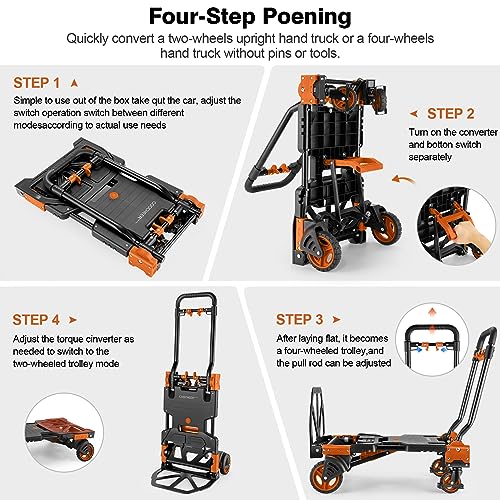 Heavy Duty 330lbs Folding Hand Truck, 2 in 1 Alu Foldable Dolly, Orange - color: Orange
