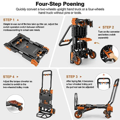 Heavy Duty 330lbs Folding Hand Truck, 2 in 1 Alu Foldable Dolly, Orange - color: Orange