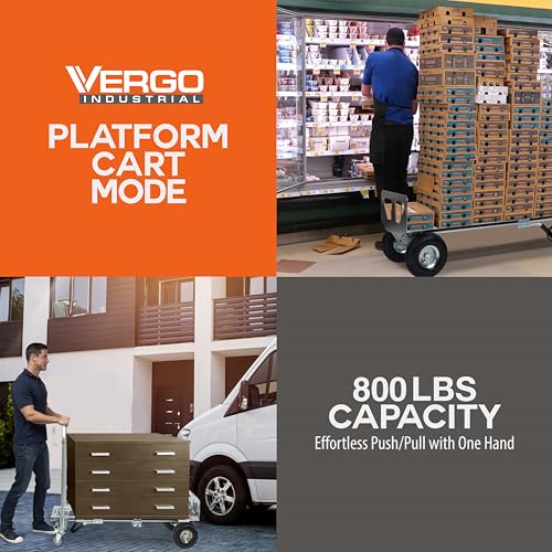 Vergo Industrial Convertible Hand Truck - AS7B Heavy Duty Aluminum 2 in 1 Dolly (800 lb Capacity) Lightweight Reinforced Frame, Ergonomic Handle, Superior Mobility Moving Dolly (2 Positions, 63" High) - size: 2 Positions, 63" High