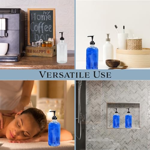 Cornucopia Brands 16-Oz Clear Glass Pump Bottles (2-Pack); Refillable Soap Dispenser Black Lotion Pump Transparent Boston Round Bottles + Chalk Labels & Lids