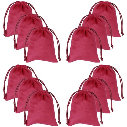 Tapleap 12Pcs Small Jewelry Bags, 3x4” Red Velvet Drawstring Coin Pouch - color: Red, size: 3x4in