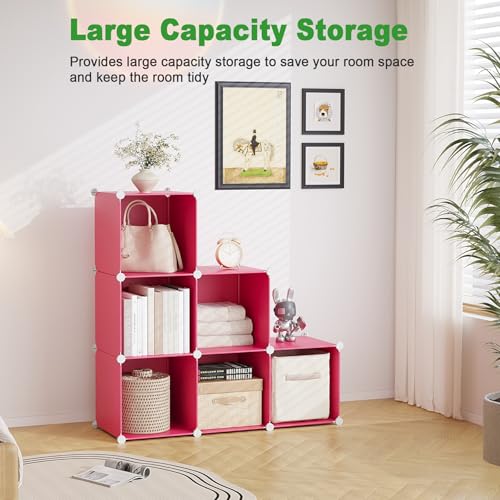 C&AHOME 6-Cube Storage Organizer Cube Shelf Closet Storage Bookcase, Red - color: Red