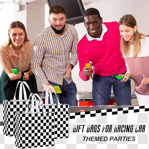 Abbylike 30 Pcs Checkered Racing Gift Bags Bulk, Large Reusable Tote Bags - style: Checkered Racing