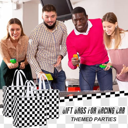 Abbylike 30 Pcs Checkered Racing Gift Bags Bulk, Large Reusable Tote Bags - style: Checkered Racing