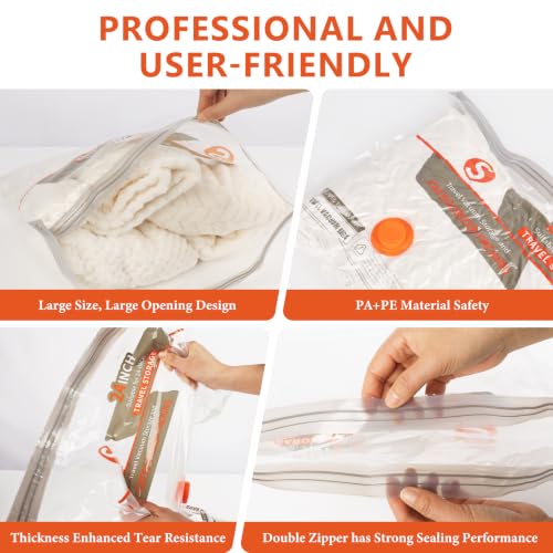 24 Pcs Vacuum Bags for Travel with Rechargeable Air Pump,Vacuum Storage Bag - size: 24 Combo Size (Orange)
