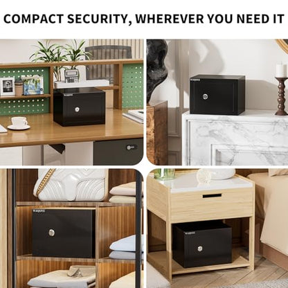 WASJOYE Small Safe with Key for Money, 0.25 Cu Ft Key Lock Box (Black) - size: 0.25 Cu Ft Black