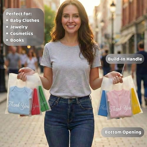 Donyson Frosted Thank You Bags with Handle, 6x9, 100 Pack, for T-Shirts - color: Frosted, size: 6x9 (100 Pack)