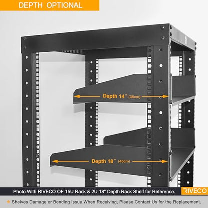 RIVECO 2U Server Rack Shelves for 19" Network Cabinet, Rack Mount Vented Cantilever Trays for Deep IT & Audio Equipment, 18" Depth, 2 PCS Black - size: 18 Inch