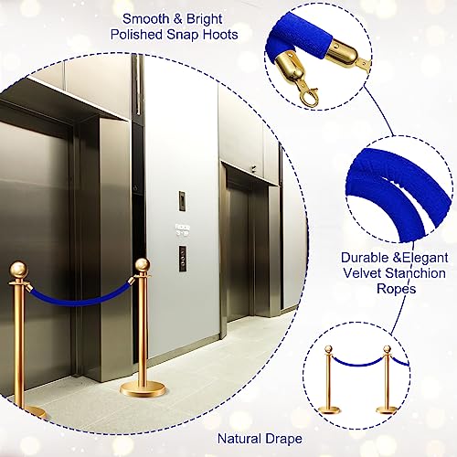 Fumete 6 Pcs Velvet Rope 4 Feet with Gold Hook Crowd Control, Navy Blue - color: Navy Blue