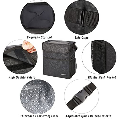 SIBOFUEGO Cute Car Trash Can with Lid, Collapsible, Leak-Proof, 2 Gallon - color: Black Leopard, size: 2 Gallons