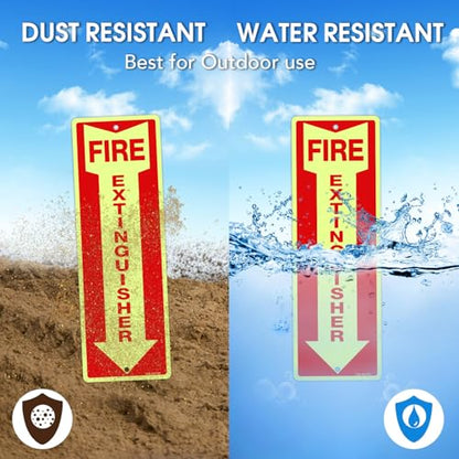 T&R Fire Extinguisher Metal Sign - 4 Pack - 12"x4" .040 Rust Free Heavy Aluminum Glow-In-The-Dark, Waterproof, Weatherproof and Fade Resistant, 2 pre-drilled holes, Easy to Install Indoors and Outdoors - color: 12" x 4" - 4 Pack - Glow-In-The-Dark