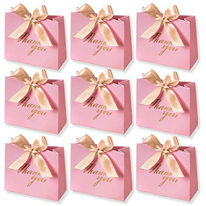 24 Pack Small Thank You Party Favor Bags with Ribbon, Mini Gift Bags Bulk - color: Pink/Gold Ribbon