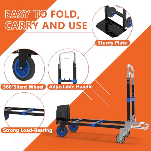3-in-1 Folding Hand Truck, 500 lb Heavy Duty Steel Dolly - color: Blue