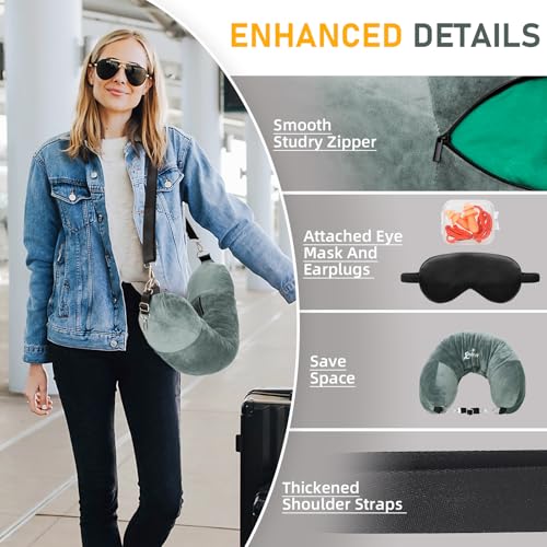 Travel Neck Pillow Stuffable with Clothes, Stuffable Travel Pillow - color: Grayish Green