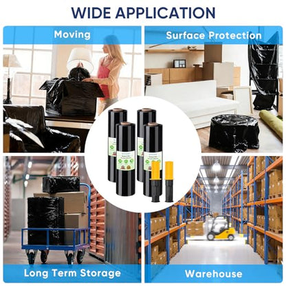 TICONN Stretch Wrap Roll, 15 in x 1000 ft Plastic Wrap for Moving Furniture - style: 15''-4PK Black