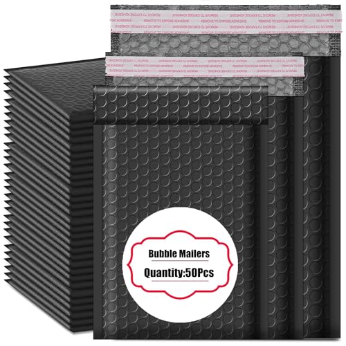 50 PCS Bubble Mailers, Black Poly Padded Envelopes,3 Sizes