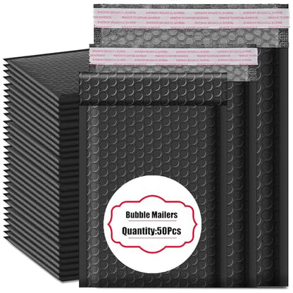 50 PCS Bubble Mailers, Black Poly Padded Envelopes,3 Sizes