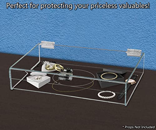 Acrylic Locking Display Case with Keys 12" x 10" x 3" Clear Countertop Tray with Lid for Artifacts Collectibles Jewelry Currency and Coins at Tradeshows and Expos by Marketing Holders - size: 12"w x 10"d x 3"h