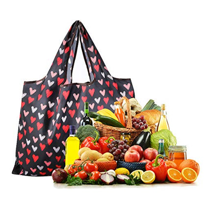 Reusable Grocery Bag, 2 Packs Large Washable - color: L-heart