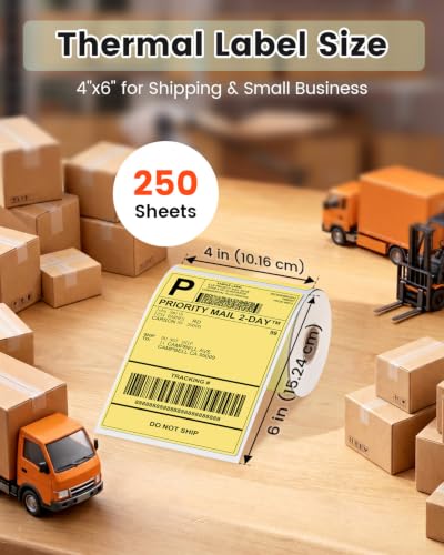 Phomemo 4x6 Yellow Thermal Label, Shipping Labels Pack of 250 4x6 Roll Labels, Compatible with Phomemo, Zebra, Rollo, Jadens and Other Thermal Printers - color: Yellow