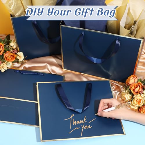 ReliThick 12 Pack Paper Gift Bag with Handles & Tissue, Navy Blue, Gold - color: Navy Blue, Gold