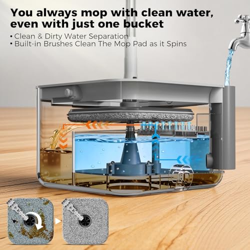 Masthome Spin Mop and Bucket Set,Separate Clean & Dirty Water Tank - color: Grey-large