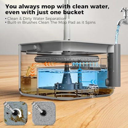 Masthome Spin Mop and Bucket Set,Separate Clean & Dirty Water Tank - color: Grey-large