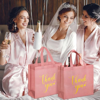 Sweetude 30 Thank You Non Woven Gift Bag, 11 x 12 x 5 Inch, Leather Pink - color: Leather Pink, size: 11 X 12 X 5 Inch