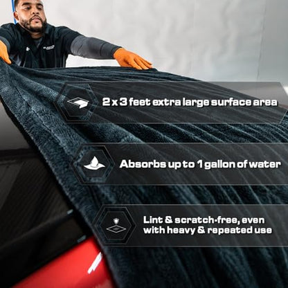Blackline Microfiber Car Drying Towel 24"x36", 1300GSM Twisted Loop - color: Charcoal Grey
