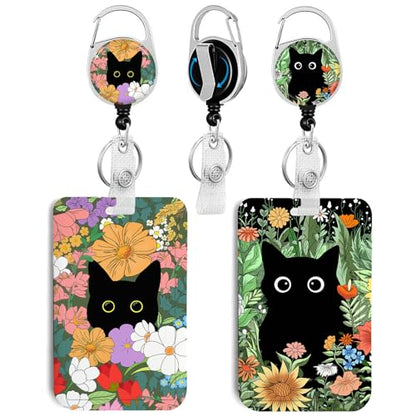 2 Pack Cat Hiding in the Flowers ID Badge Holder with Clip Badge Reels - color: 2 Pack-cat Hiding in the Flowers