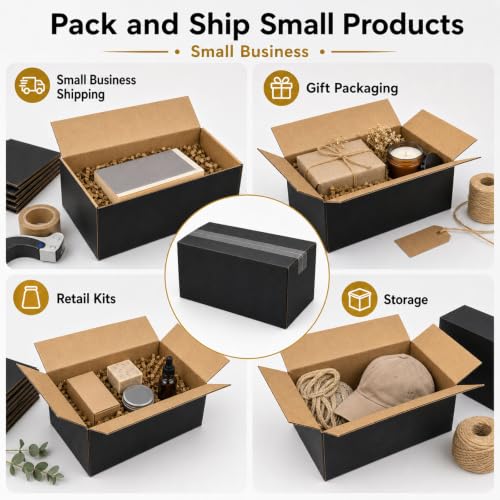 8x5x5 Black Shipping Boxes, Pack of 35 - size: 8"x5"x5"