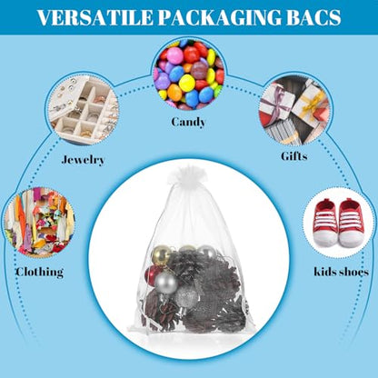 wutfuooo 200 Pcs Large Organza Bags 7 x 9 Inch Organza Gift Party Favor Packing Mesh Drawstring Gift Bags Jewelry Pouch Gift Wrapping for Valentines Christmas Wedding Shower Party Goodie,White