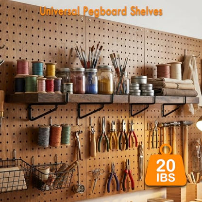 Wood Pegboard Shelves with Brackets 2 Pack Peg Board Wall Storage (Brown) - color: Brown