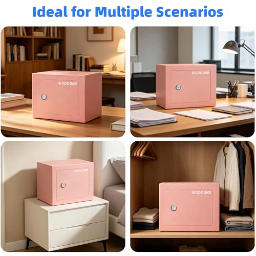 CDC DIGI Safe Box, Steel Security Safe Lock Box with Key Lock, Safe Box for Home, Office, Money, Jewelry, Documents and Valuables, 0.23 Cubic Feet, 9.06" W x 6.69" D x 6.69"H（Pink） - color: Pink