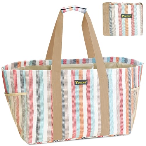 BALEINE Soft 9 Gallon Extra Large Utility Tote, Foldable Reusable Storage Bag (Color Stripe) - color: Color Stripe, size: 1-Pack