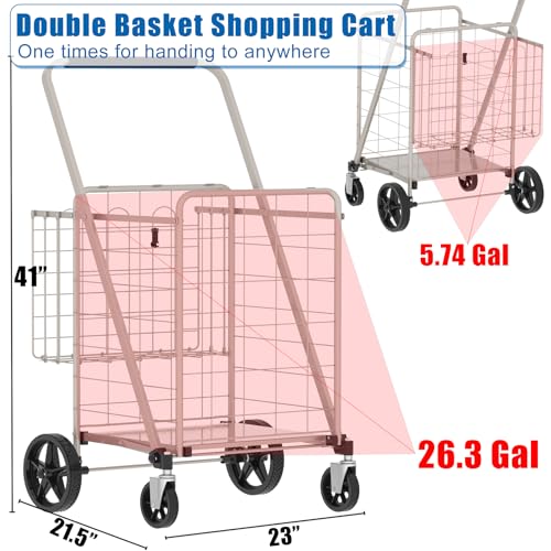 Shopping Cart for Groceries, 320lbs Jumbo Grocery Carts with Waterproof Bag