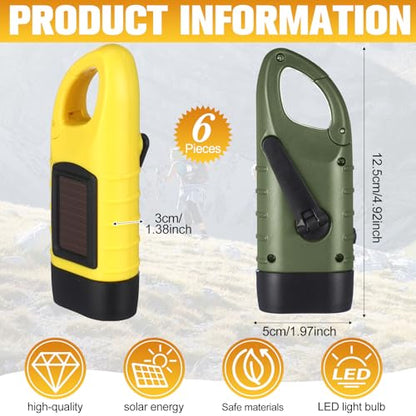 Mudder 6 Pack Hand Crank Flashlights Solar Powered Flashlight, Green,Yellow - color: Green,Yellow